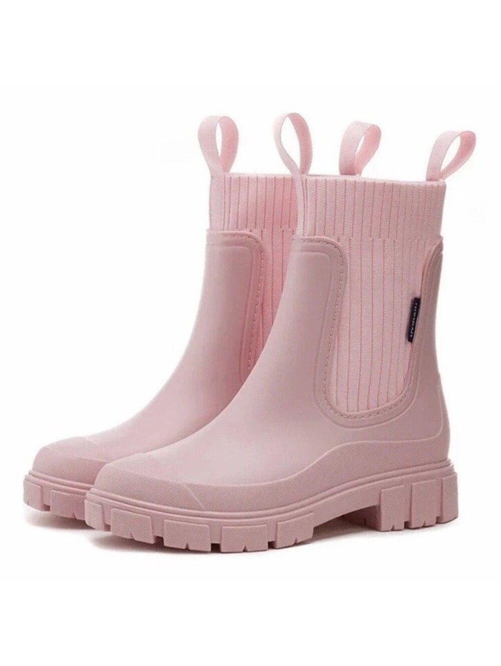 Pink Rain Boots Women Chelsea Sock Knit Waterproof Chunky Sole US 8 EU 39